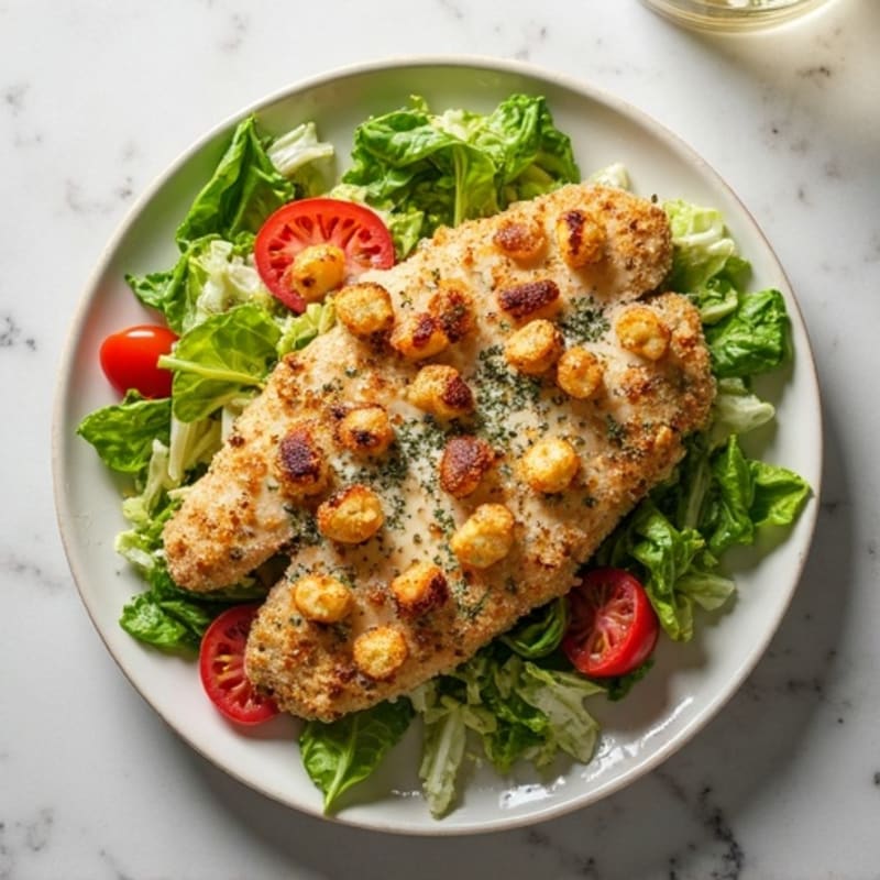 Herb-Crusted Chicken Caesar with Crispy Chickpea Croutons