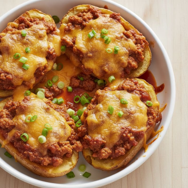 Loaded Chili Cheese Potato Skins