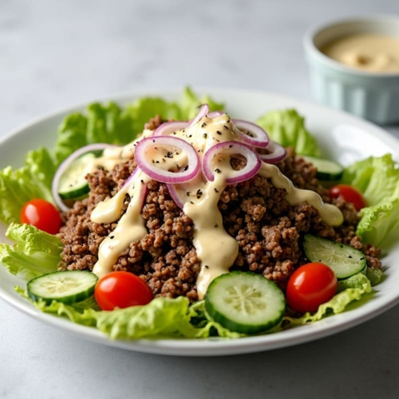 Lean Ground Beef and Crispy Lettuce Salad with Creamy Tangy Dressing