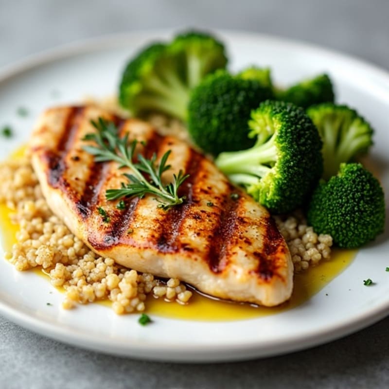 Grilled Chicken Breast with Quinoa and Roasted Broccoli