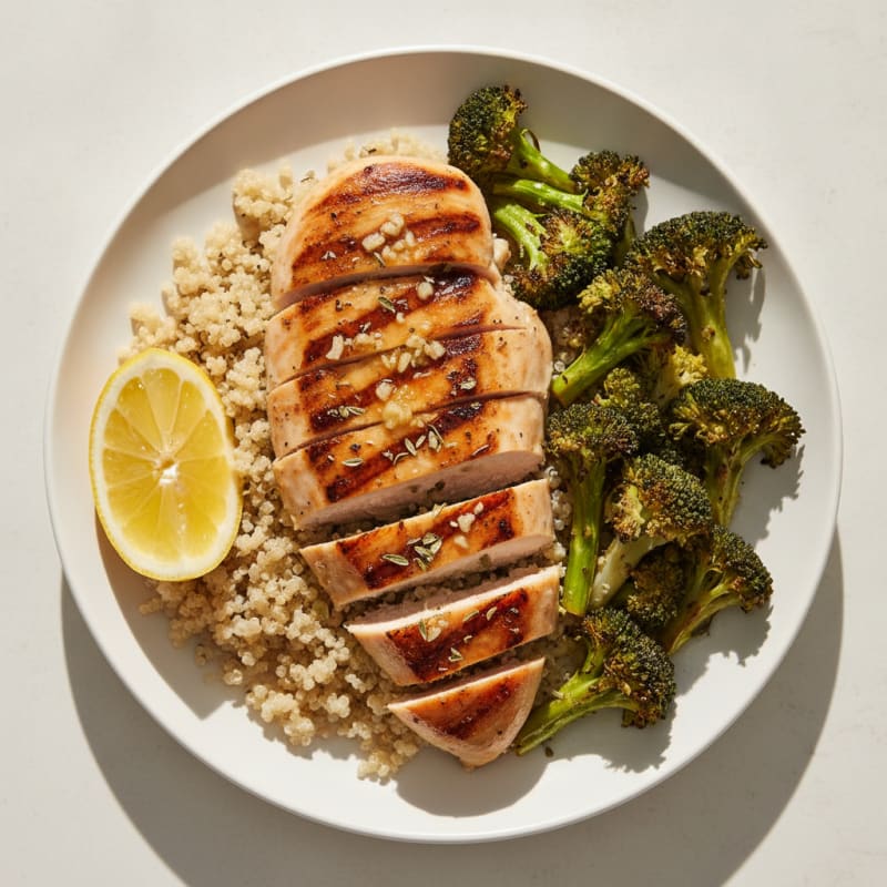 Grilled Chicken Breast with Quinoa and Roasted Broccoli