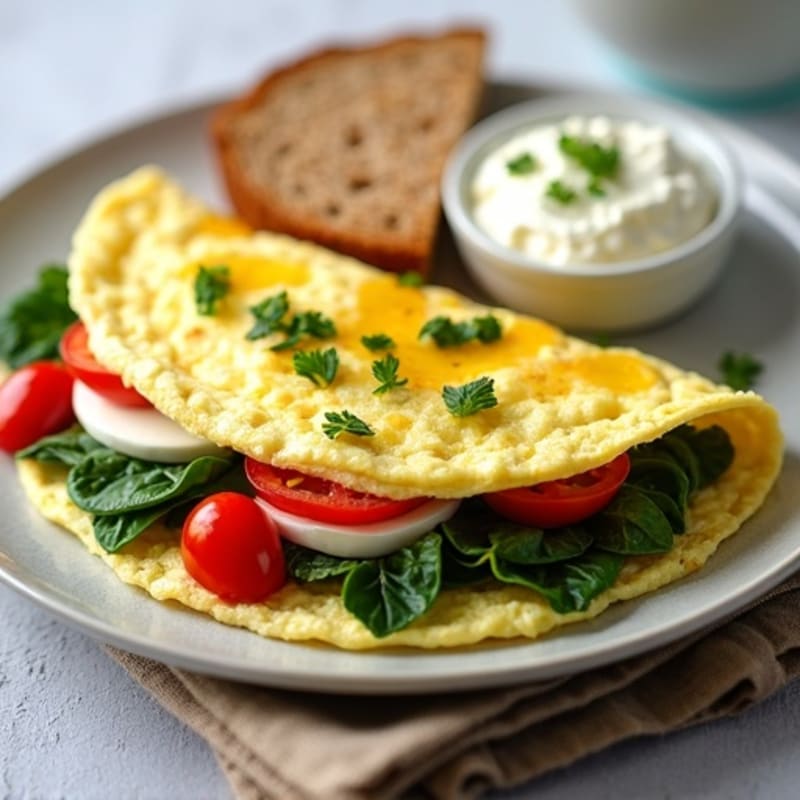 Egg White Spinach Omelette with Cottage Cheese and Cherry Tomatoes