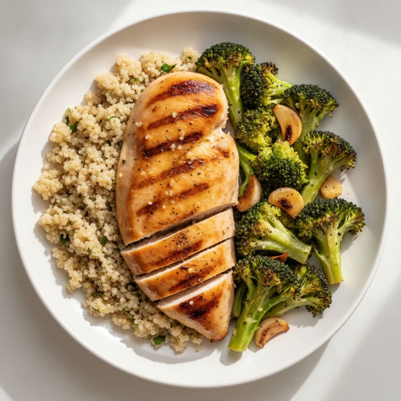 Grilled Chicken Breast with Quinoa and Roasted Broccoli