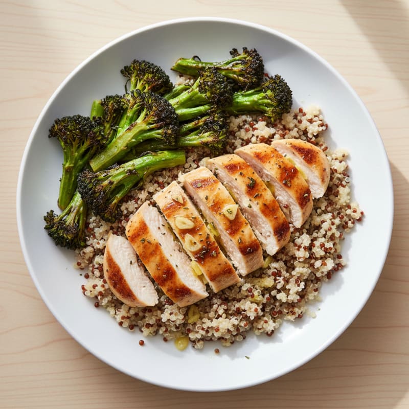 Grilled Chicken Breast with Quinoa and Roasted Broccoli