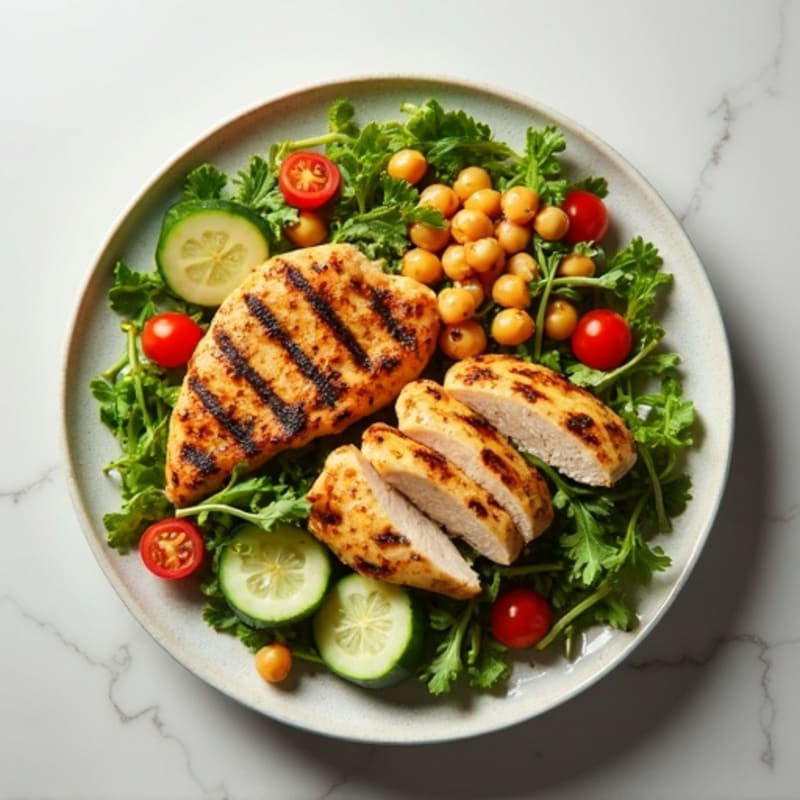 Herb-Grilled Chicken and Chickpea Salad with Lemon Tahini Dressing