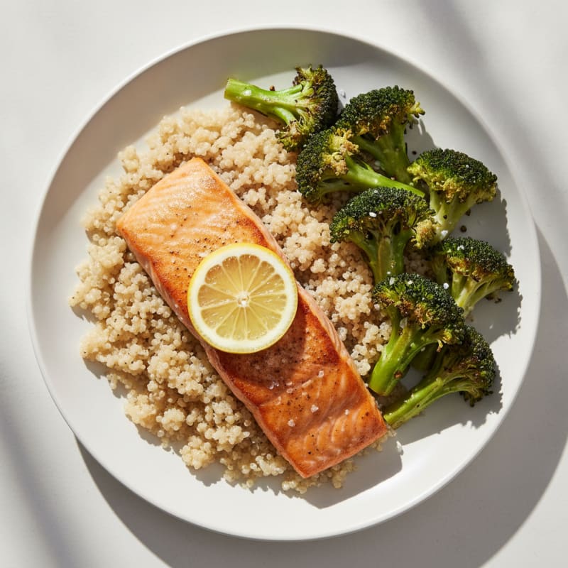 Seared Salmon with Roasted Broccoli and Quinoa