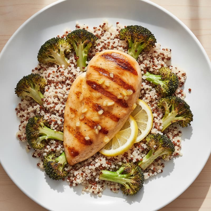Grilled Chicken Breast with Quinoa and Roasted Broccoli