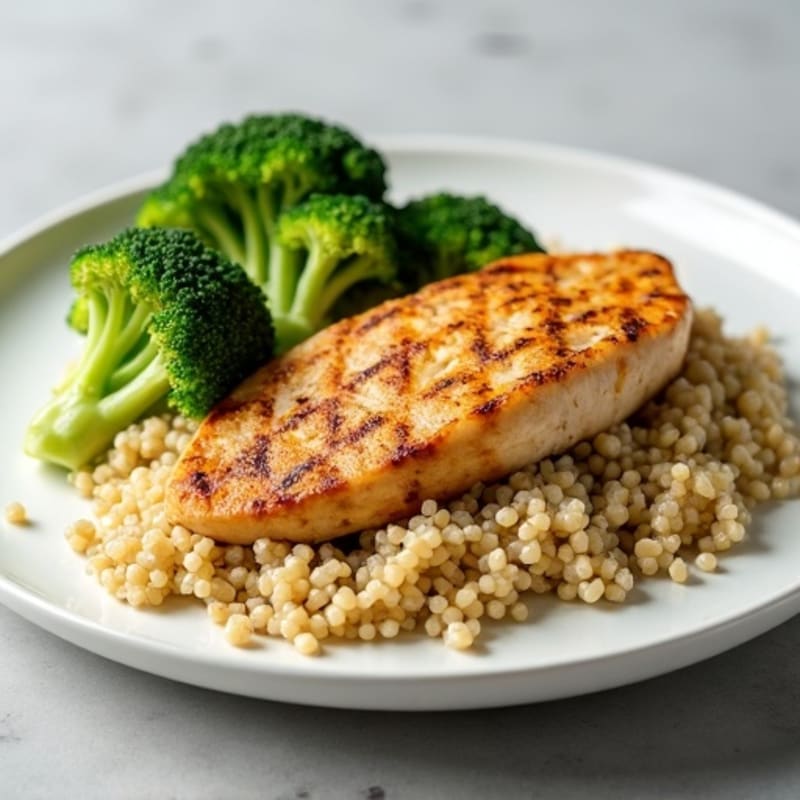 Grilled Chicken Breast with Quinoa and Roasted Broccoli