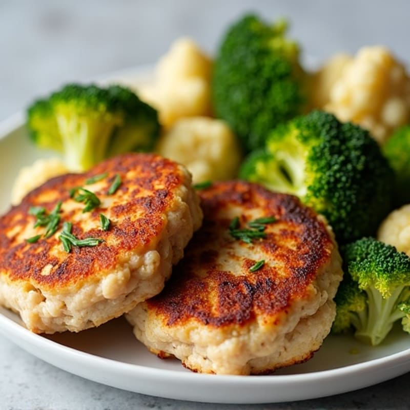 Seared Turkey Patties with Roasted Broccoli and Cauliflower