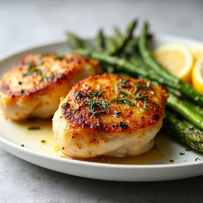 Crispy Lemon-Herb Roasted Chicken Thighs with Roasted Asparagus