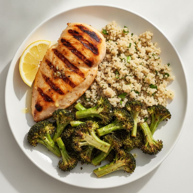 Grilled Chicken Breast with Quinoa and Roasted Broccoli
