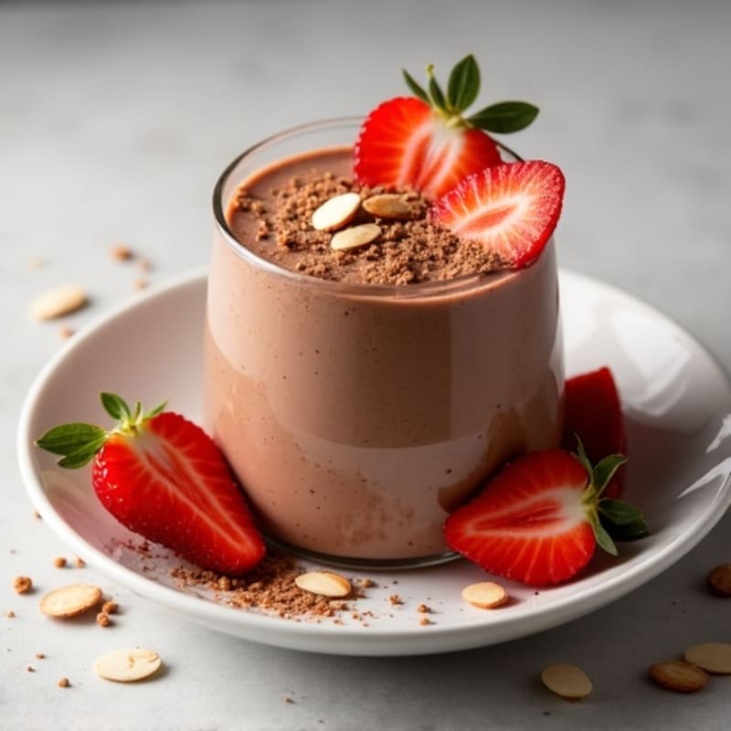 Silky Protein Chocolate Mousse with Sliced Strawberries