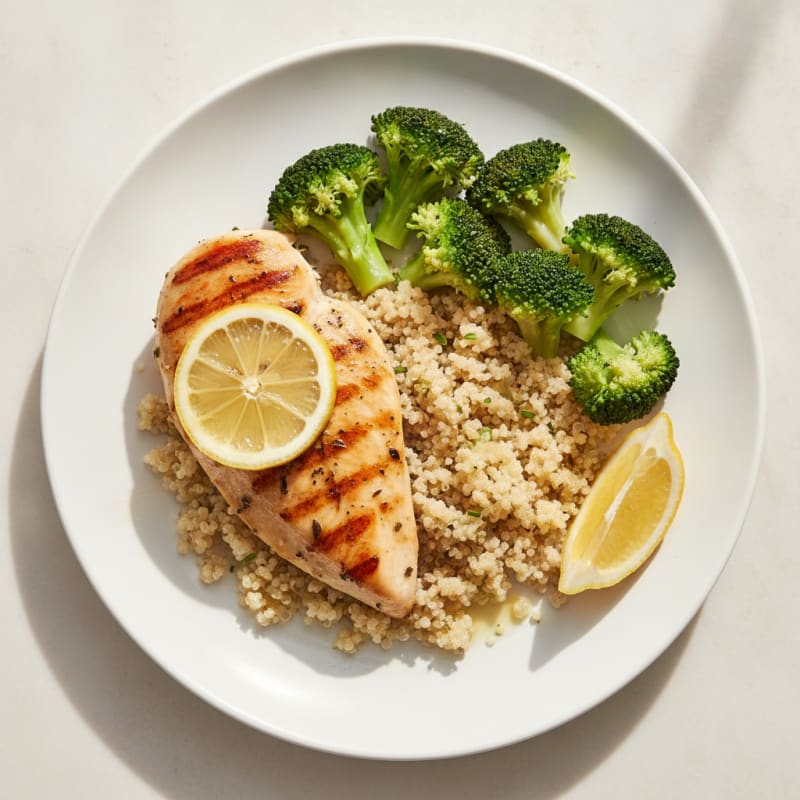 Grilled Chicken Breast with Quinoa and Steamed Broccoli