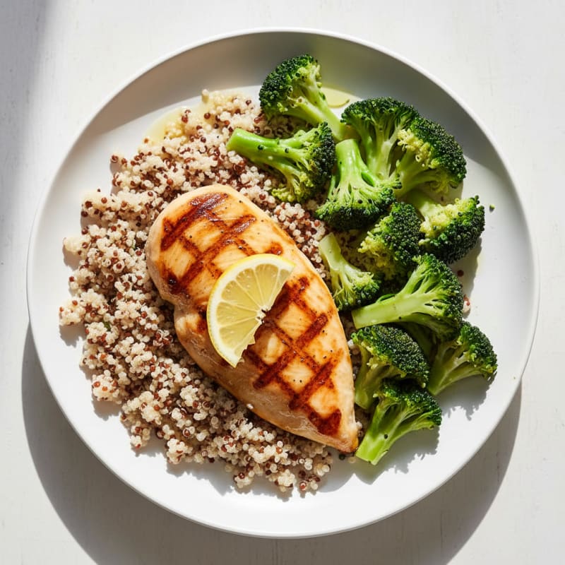 Grilled Chicken Breast with Quinoa and Steamed Broccoli