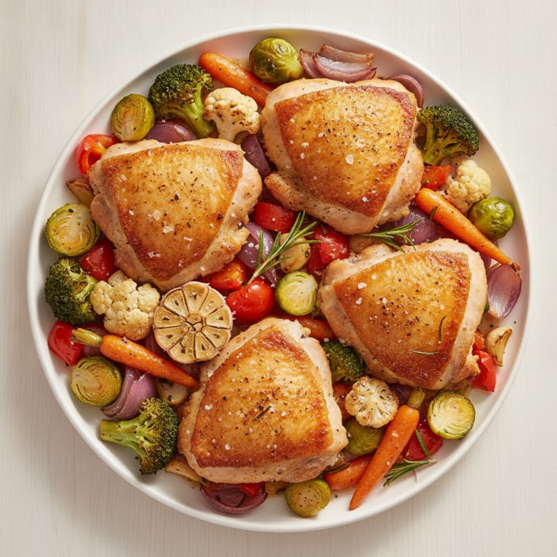 Sheet Pan Crispy Chicken Thighs and Roasted Vegetables