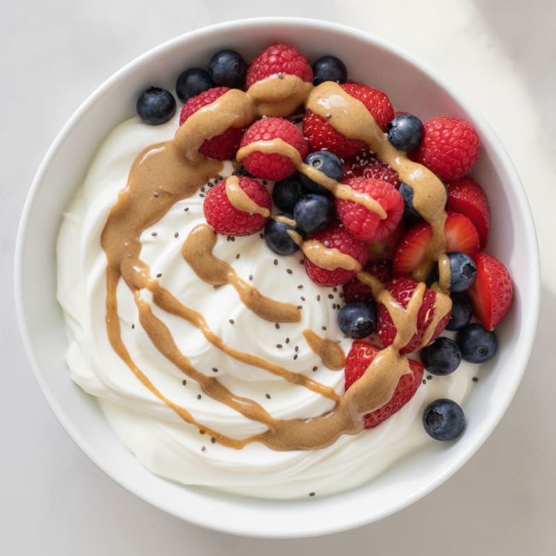 Creamy Greek Yogurt Protein Bowl with Mixed Berries and Almond Butter