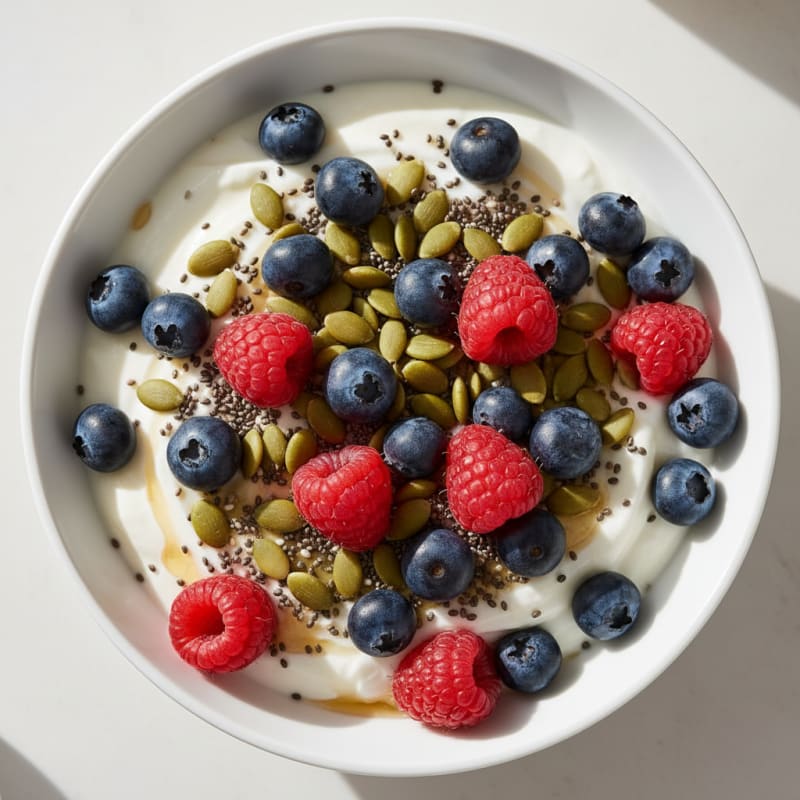 Greek Yogurt Bowl with Mixed Berries and Pumpkin Seeds