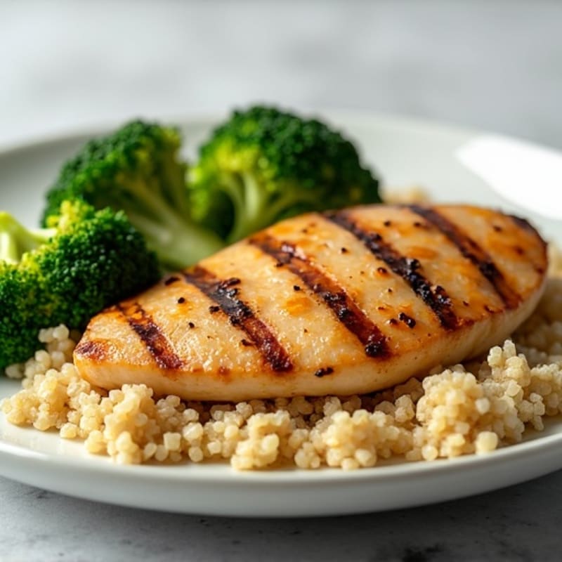 Grilled Chicken Breast with Roasted Broccoli and Quinoa