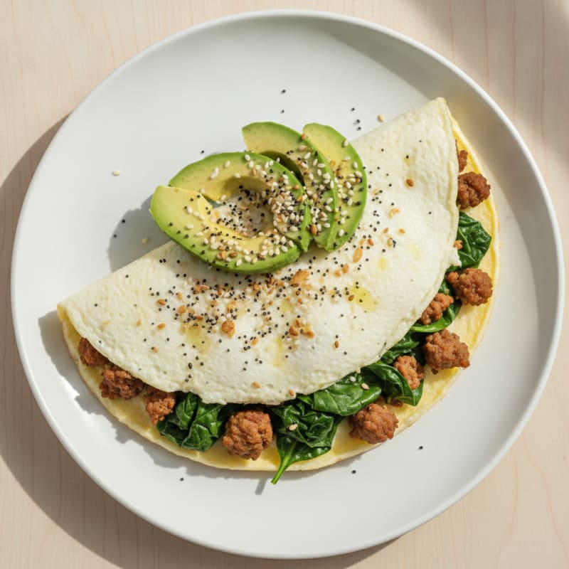 Egg White Spinach Omelette with Turkey Sausage