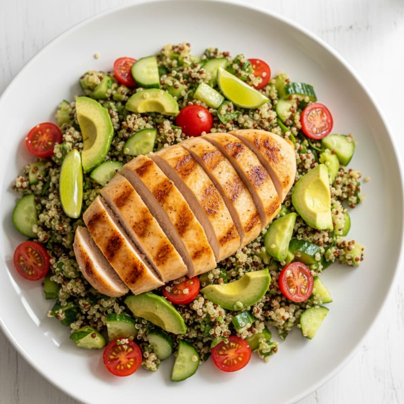 Grilled Chicken Breast with Creamy Avocado Quinoa Salad