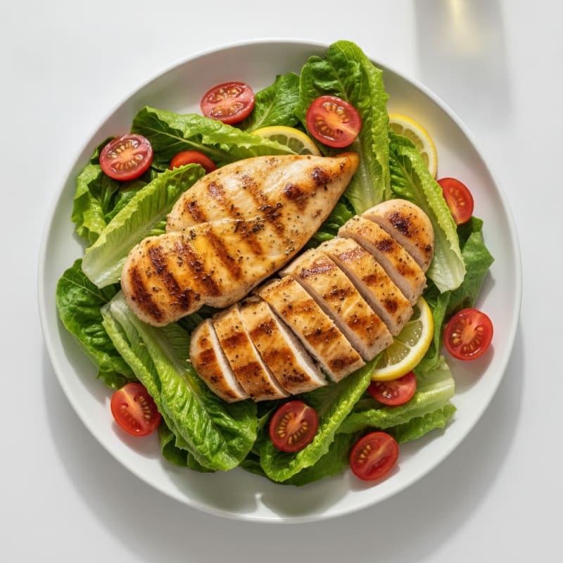 Grilled Chicken Breast with Crisp Romaine and Cherry Tomatoes