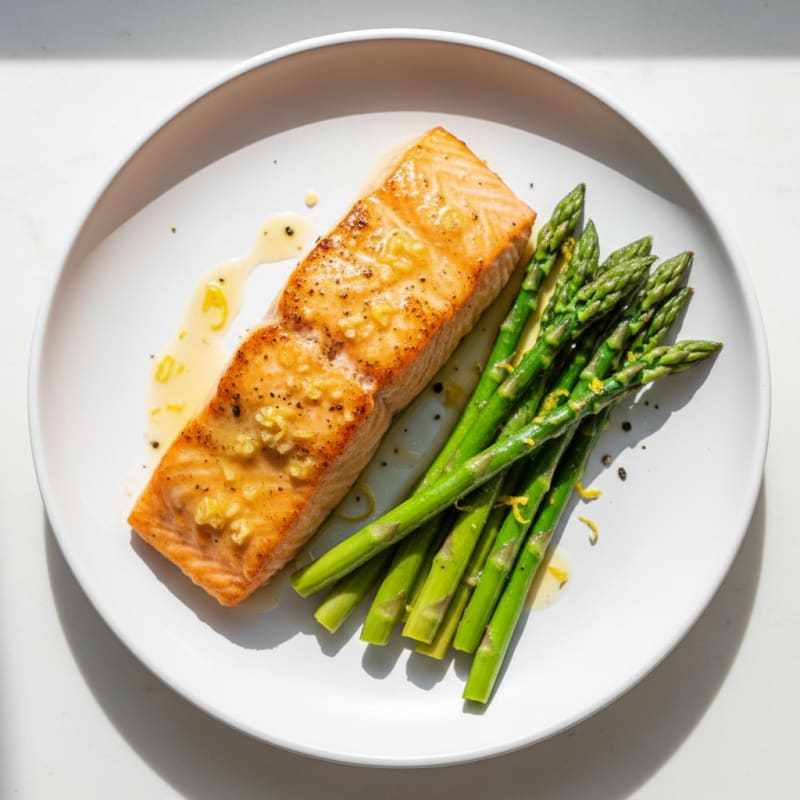 Golden Pan-Seared Salmon with Zesty Asparagus