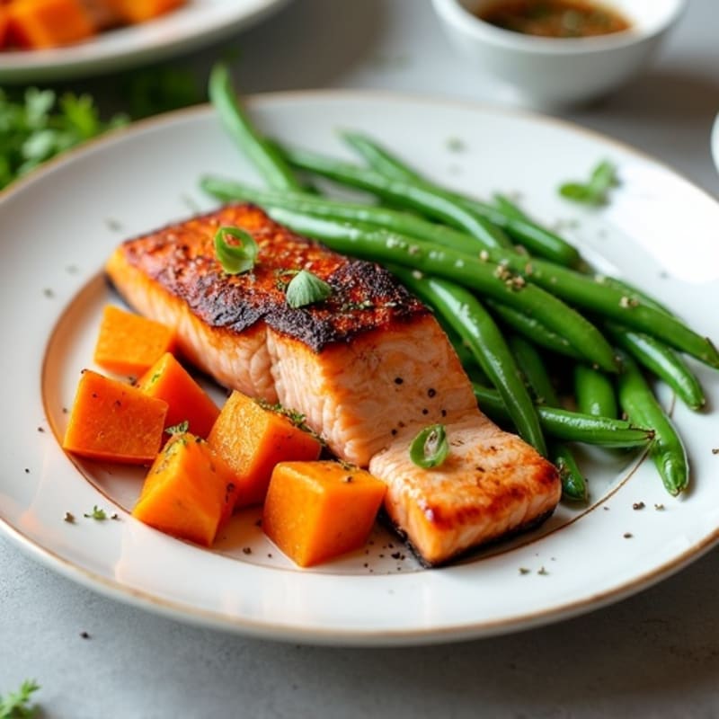 Seared Salmon with Roasted Sweet Potato and Green Beans