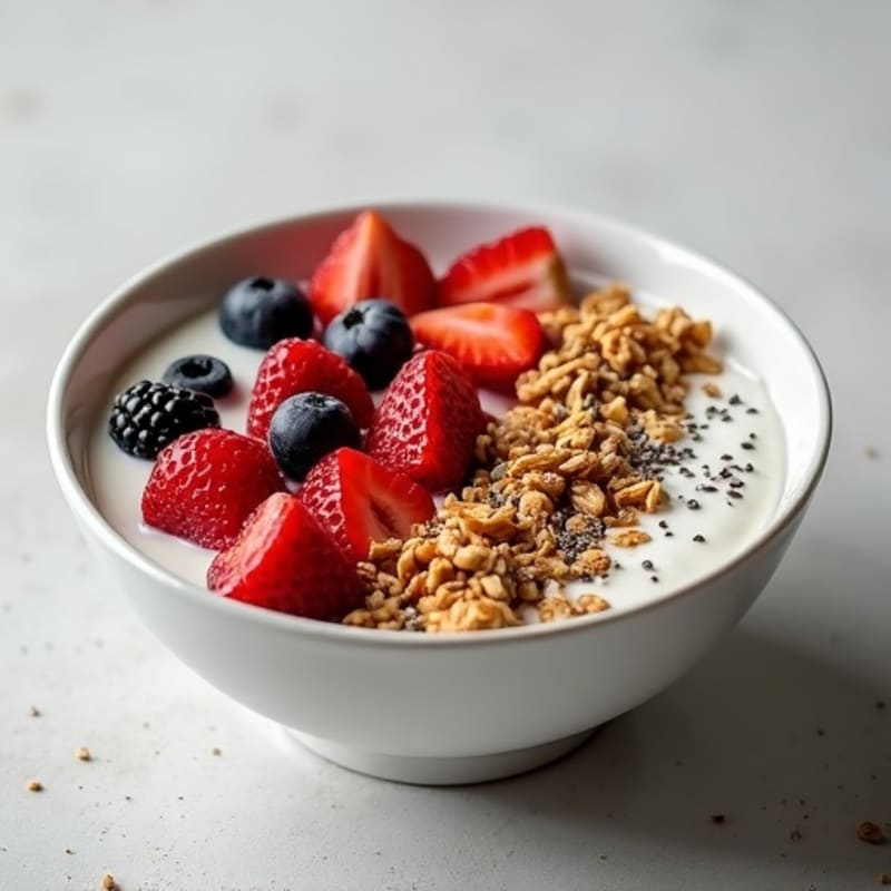 Creamy High-Protein Greek Yogurt Bowl with Fresh Berries and Crunchy Nut Granola