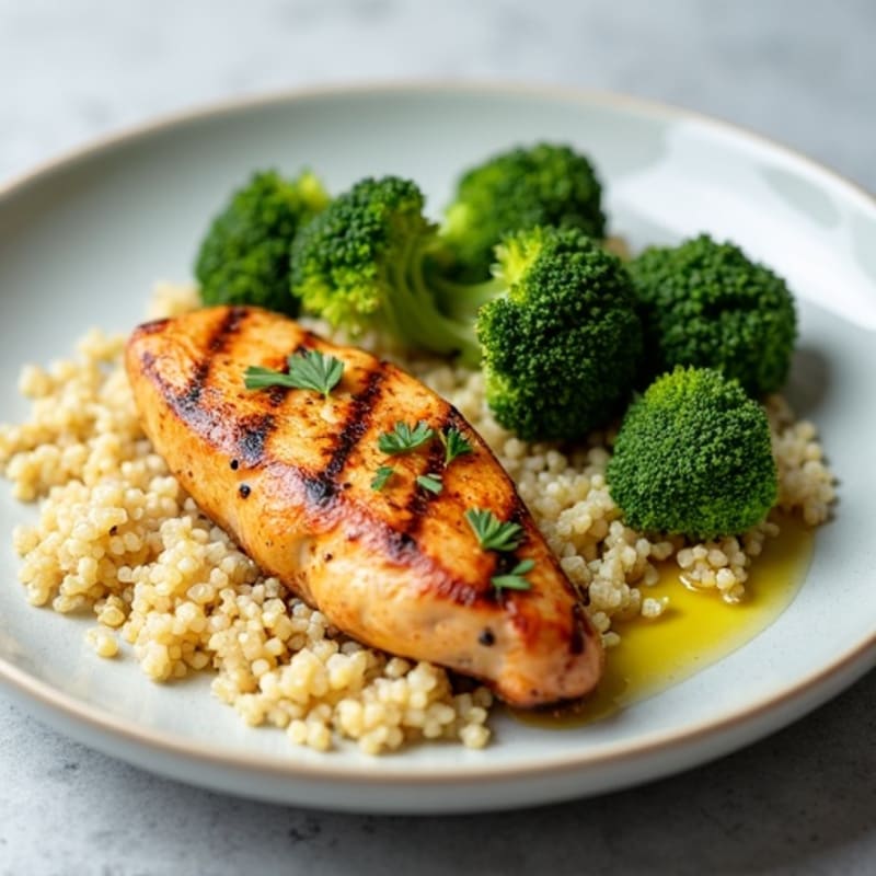 Grilled Chicken Breast with Roasted Broccoli and Quinoa