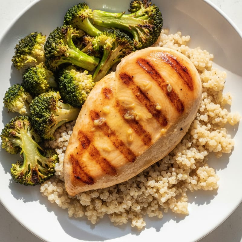 Grilled Chicken Breast with Quinoa and Roasted Broccoli