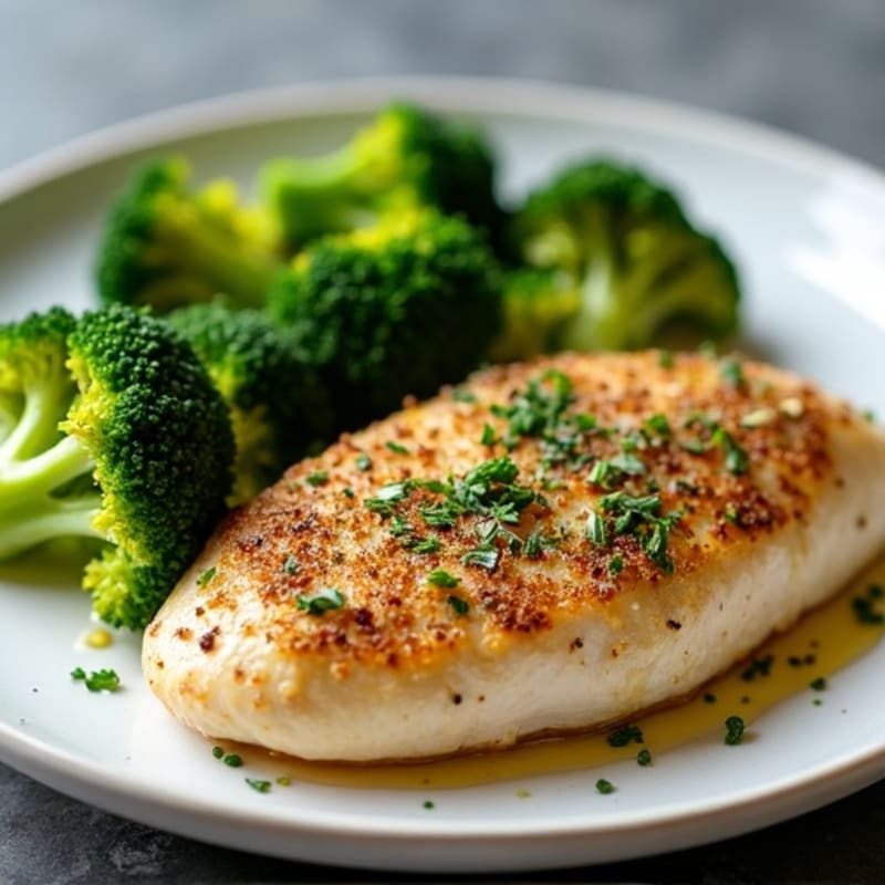 Herb-Crusted Pan Seared Chicken with Roasted Broccoli
