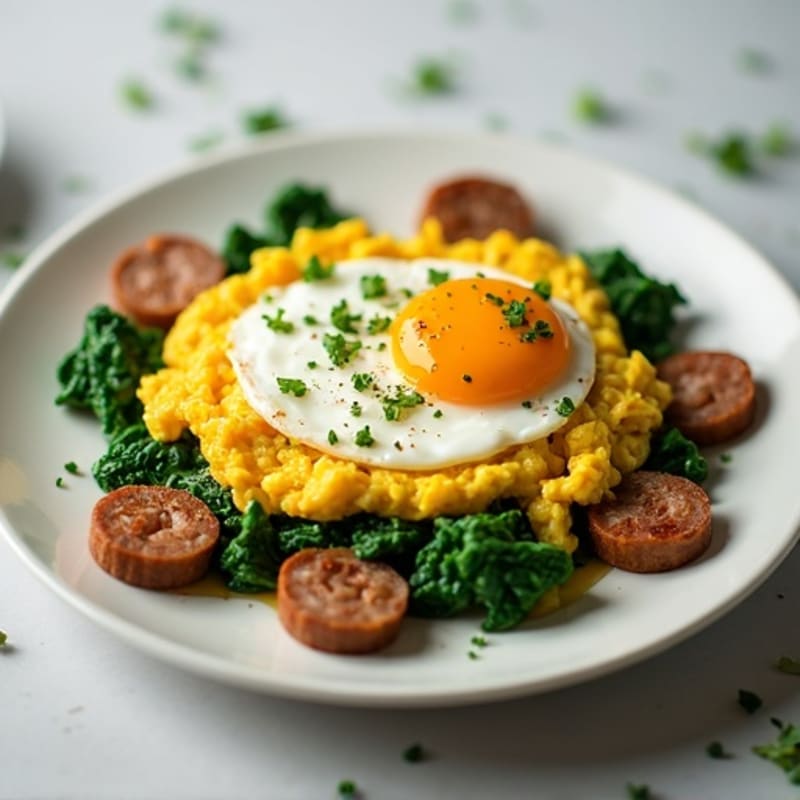 Hearty Scrambled Eggs with Fresh Spinach and Turkey Sausage