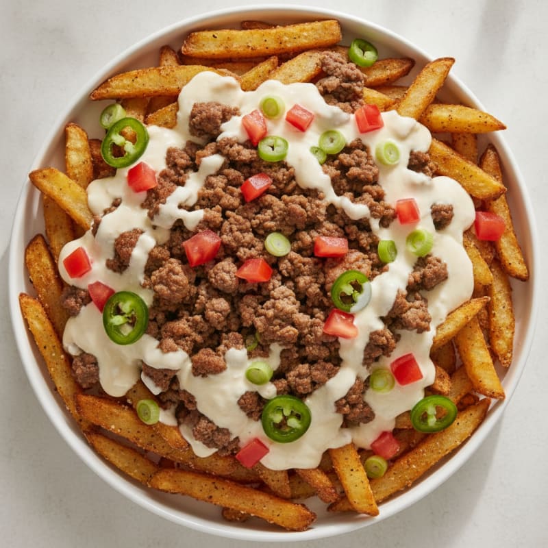 Ground Beef White Queso Loaded Fries