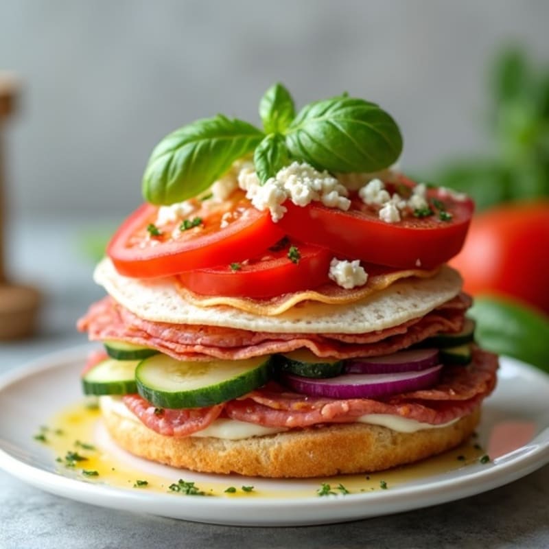 Lean Turkey-Salami Stack with Fresh Mediterranean Vegetables