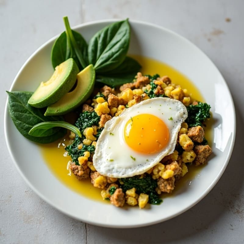 Egg White Scramble with Turkey Sausage and Sautéed Spinach
