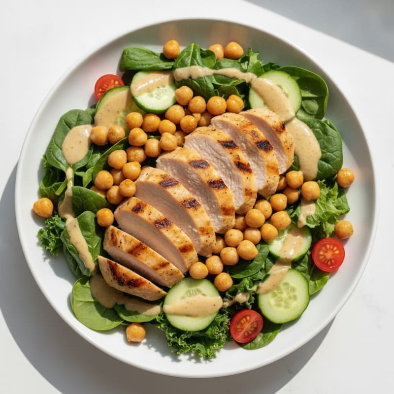 Grilled Turkey Breast Salad with Chickpeas and Lemon-Tahini Dressing