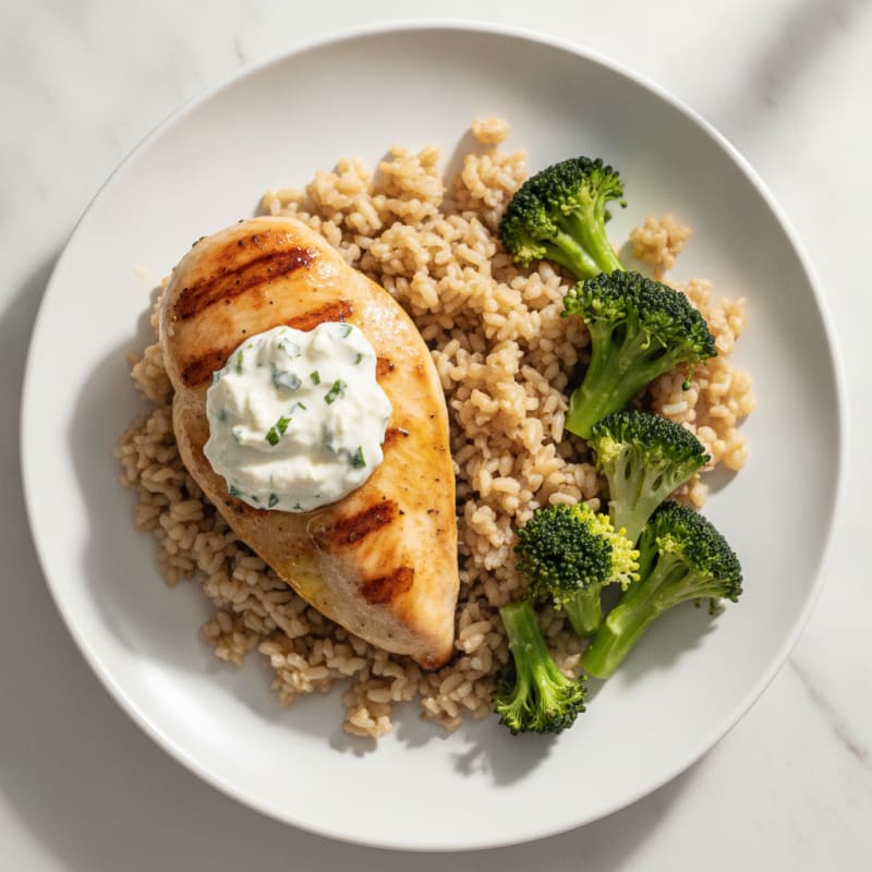 Grilled Chicken Breast with Brown Rice and Steamed Broccoli