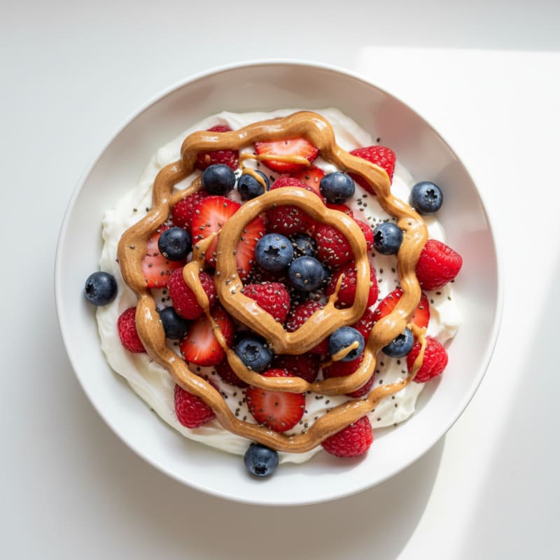 Greek Yogurt Protein Parfait with Mixed Berries and Almond Butter
