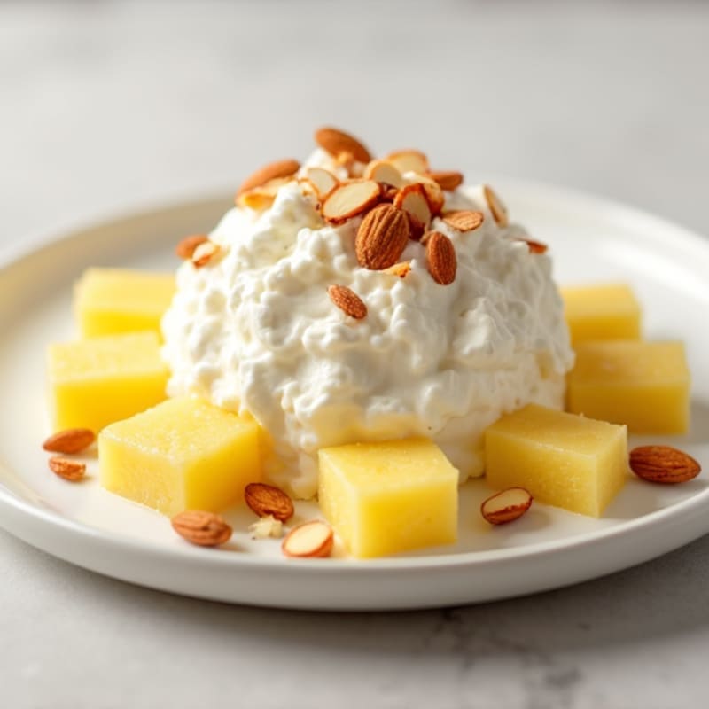 Cottage Cheese with Sliced Almonds and Pineapple