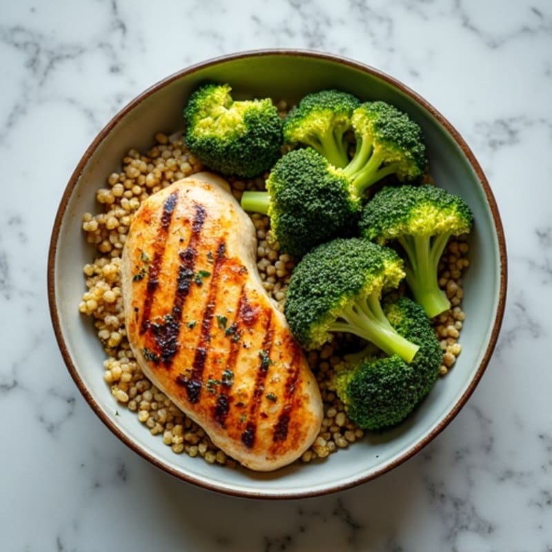 Grilled Chicken Breast with Roasted Broccoli and Quinoa