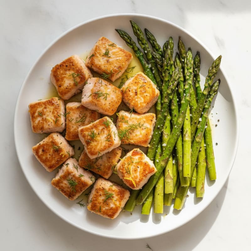 Lemon-Dill Salmon Bites with Roasted Asparagus