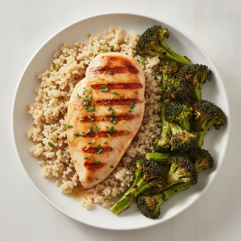 Grilled Chicken Breast with Quinoa and Roasted Broccoli
