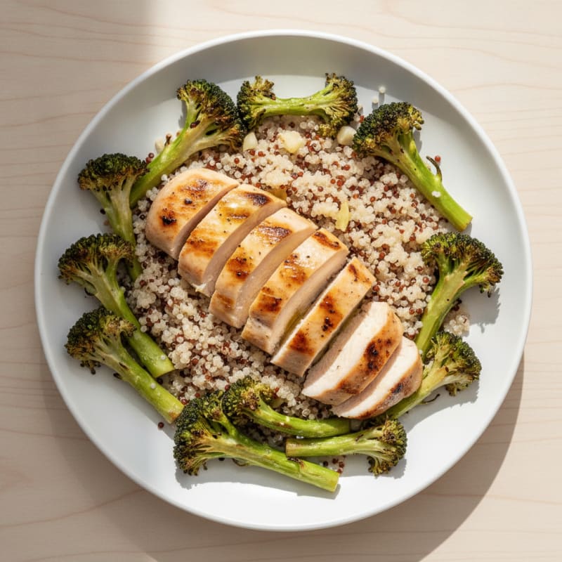 Grilled Chicken Breast with Roasted Broccoli and Quinoa