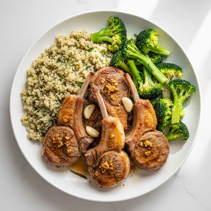 Herb-Seared Lamb Chops with Steamed Broccoli and Quinoa