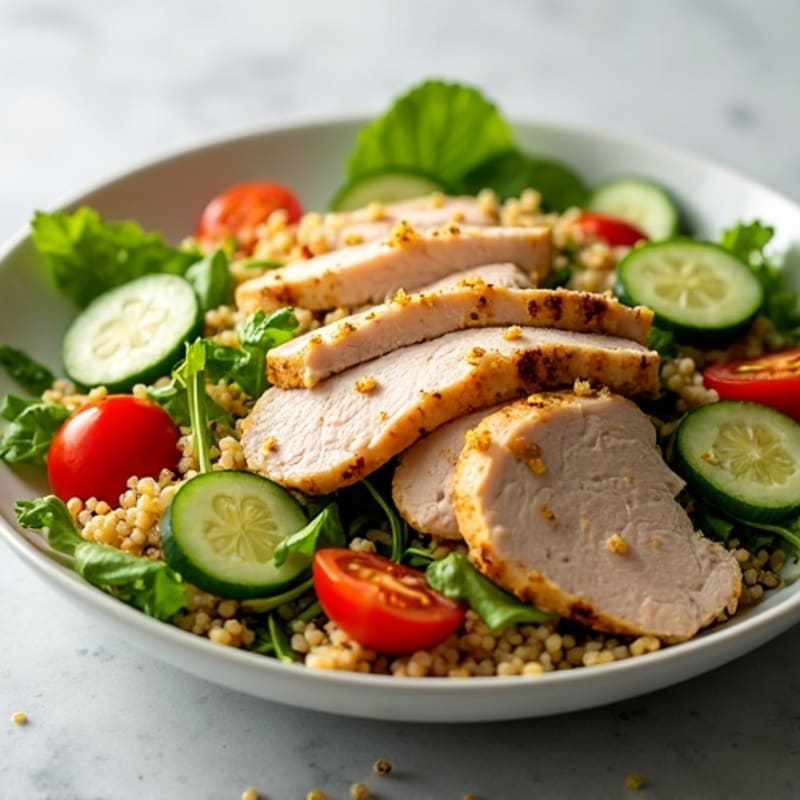 Grilled Turkey Breast Salad with Crunchy Cucumber and Quinoa