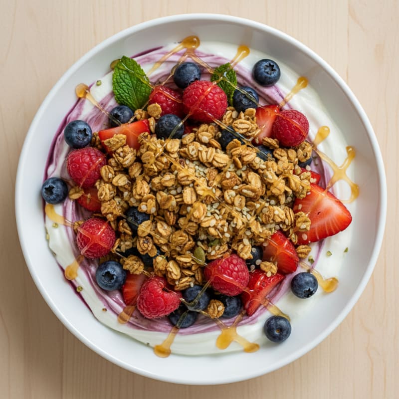 Creamy Greek Yogurt Bowl with Mixed Berries and Protein Granola