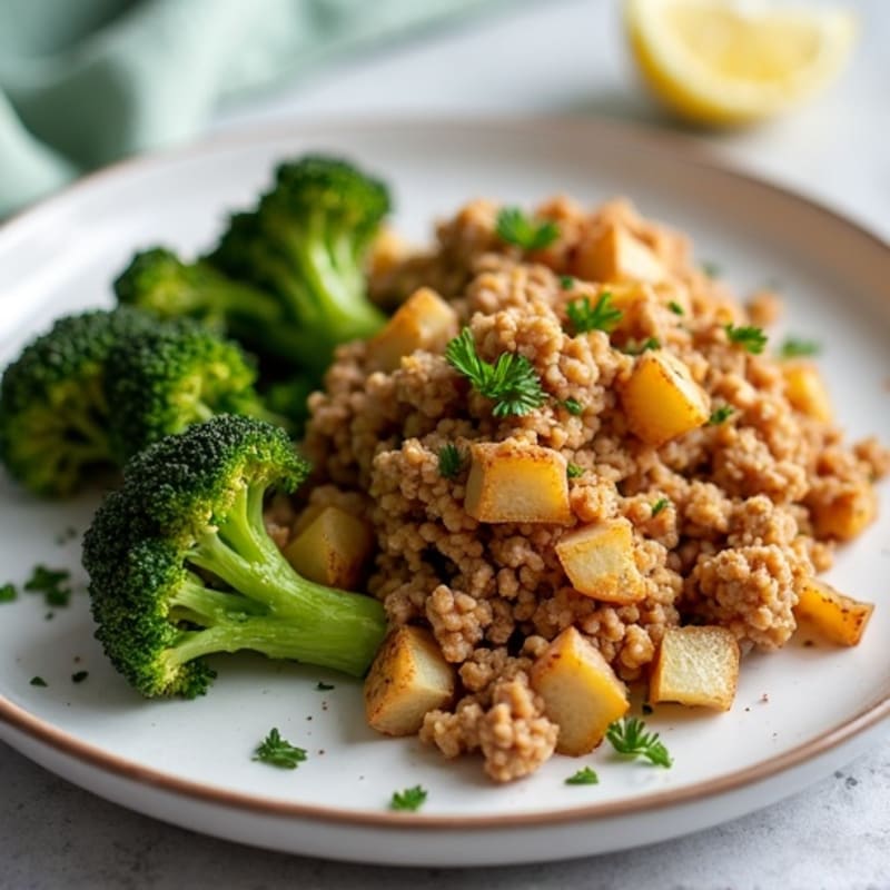 Crispy Baked Potatoes with Spiced Ground Turkey and Roasted Broccoli