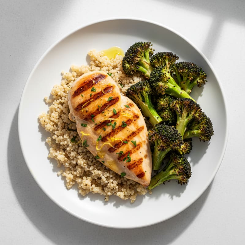 Grilled Chicken Breast with Quinoa and Roasted Broccoli