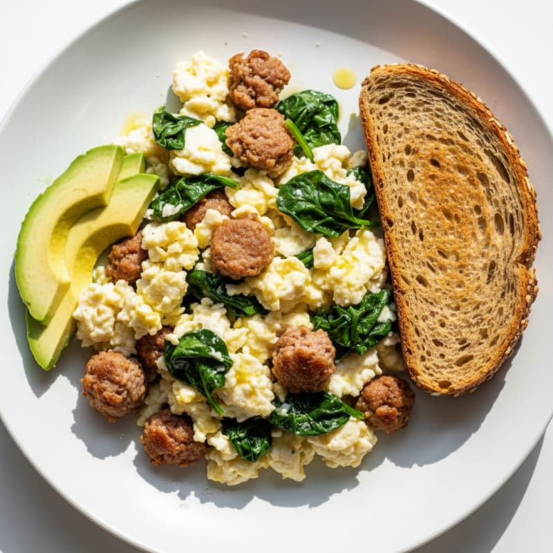 Egg White Scramble with Turkey Sausage and Spinach