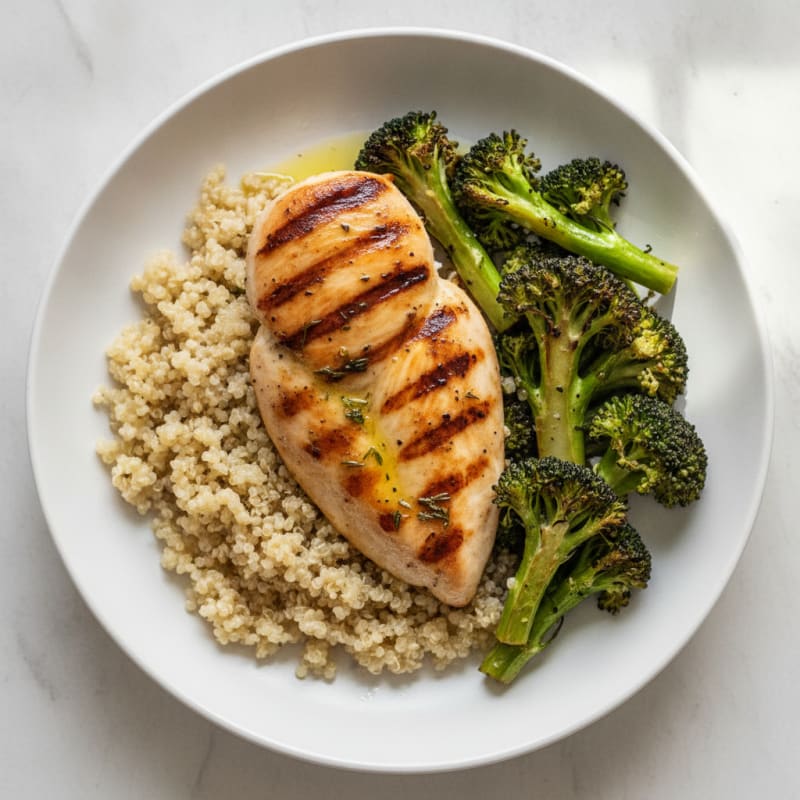 Grilled Chicken Breast with Quinoa and Roasted Broccoli